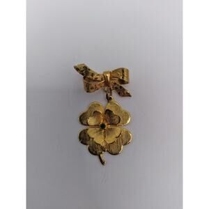 Vintage Hob Co. Gold Tone Dangle Clover Brooch Pendant Green Set Irish St. Pat